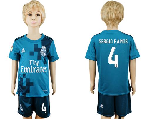 Real Madrid #4 Sergio Ramos Sec Away Kid Soccer Club Jersey